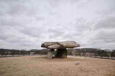 Built structure on field against sky