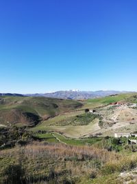 Scenic view of landscape against clear blue sky