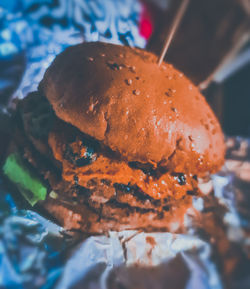 Close-up of burger in plate