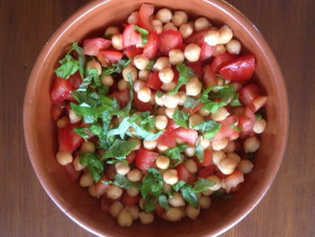 High angle view of tomatoes in bowl