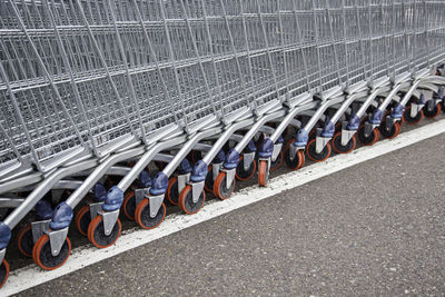 High angle view of shopping carts on street