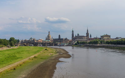 River amidst buildings against sky in city