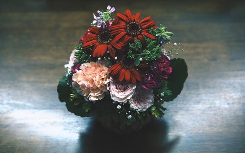 Close-up of flower bouquet on table