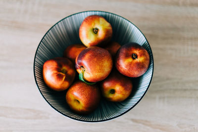 High angle view of fruits in bowl on table