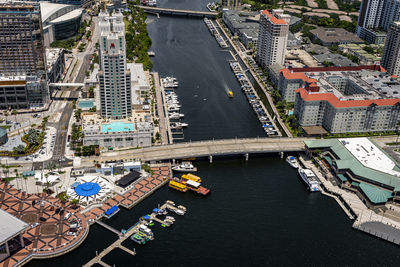 High angle view of bridge over river in city
