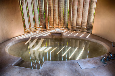 High angle view of fountain in building