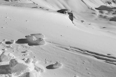 High angle view of snow on beach