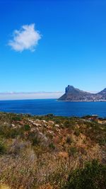 Scenic view of sea against blue sky