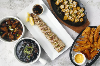 High angle view of food on table