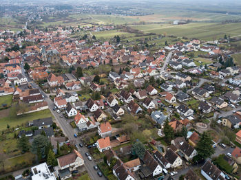 High angle view of townscape and houses in town