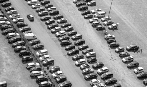 High angle view of cars park at lot