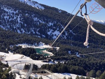 Aerial view of snow covered mountain against sky