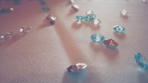 Close-up of diamonds on fabric