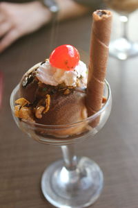 Close-up of ice cream on table