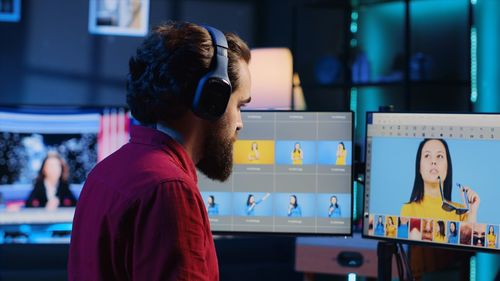 Rear view of woman in city