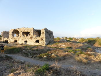 Old ruin building against clear sky