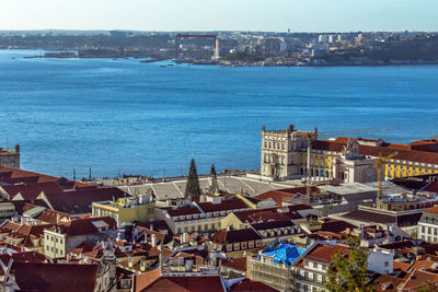 Praca do comercio square and tago aerial panorama, lisbon, portugal