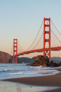 View of golden gate bridge at sunset