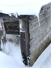 Close-up of icicles on snow covered landscape