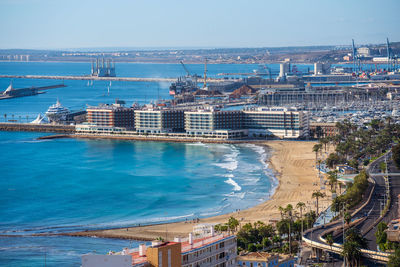 High angle view of buildings in city