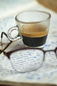 Close-up of coffee on table