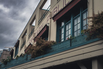 Low angle view of potted plant on buildings