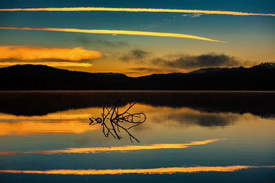 Scenic view of lake against sky during sunset