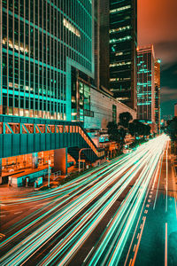 Light trails on city street at night