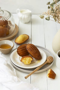 High angle view of breakfast served on table