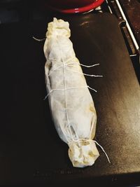 High angle view of dead fish on table