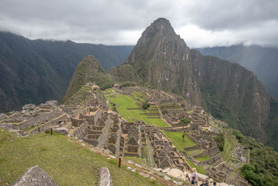 High angle view of old ruins against sky