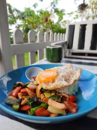 Close-up of breakfast served on table