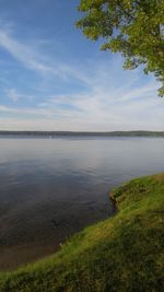 Scenic view of calm sea against cloudy sky