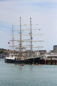 Boats moored in sea