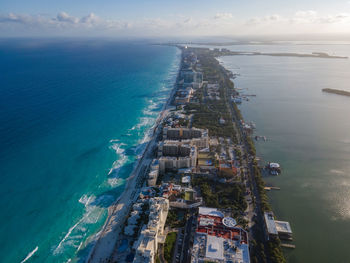 Drone view of hotel zone in cancun, mexico