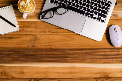 High angle view of laptop on table