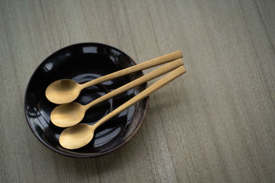 High angle view of bowl on table