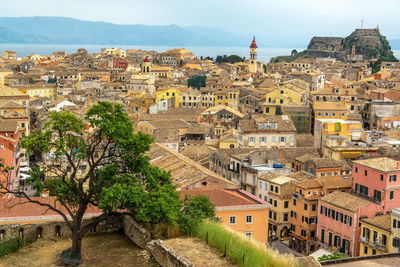 High angle view of townscape and buildings in town