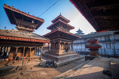 Low angle view of temple building against sky