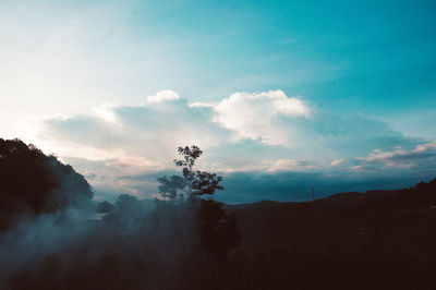 Scenic view of tree mountains against sky