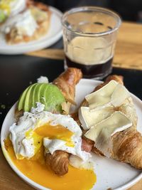 Close-up of food served on table