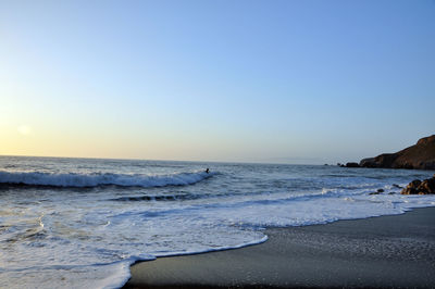 Scenic view of sea against clear sky