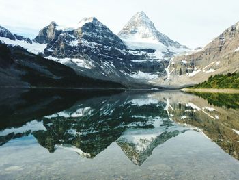 Scenic view of lake with mountains in background