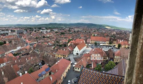 High angle view of townscape against sky