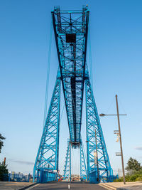 Middlesbrough transporter bridge at sunrise. the bridge carries people and cars over the river tees 