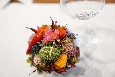 High angle view of flower in plate on table