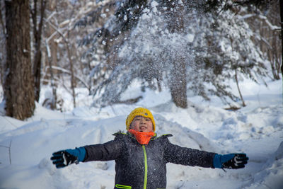 Man standing on snow covered land