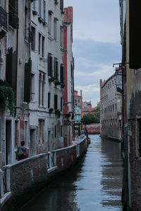 Canal amidst buildings in city against sky