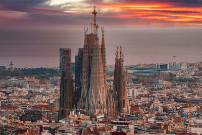 Beautiful aerial view of the barcelona city with a sagrada familia