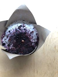 High angle view of ice cream in bowl on table